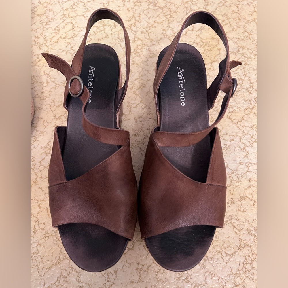 Antelope dark brown leather wedges